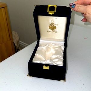 Antique Original Faberge Brand blue Velvet box egg presentation box.